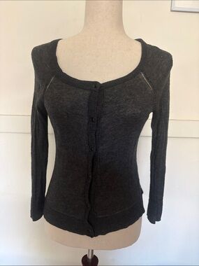 American Eagle Outfitters Dark Gray Button-Up Scoop Neck Cardigan